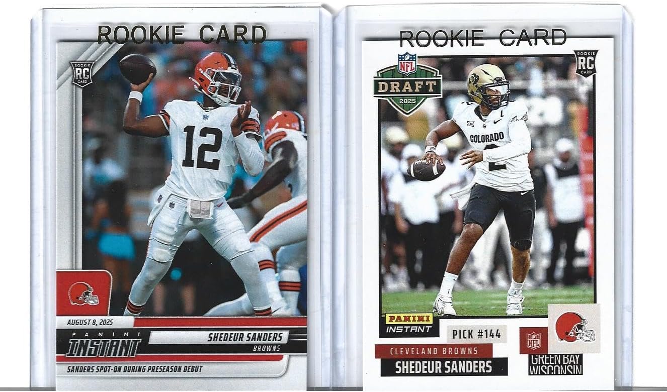 Shedeur Sanders 2025 Football 2 Card Rookie Lot Debut & Draft Night Browns Draft Pick Young Star Quarterback! You Will Receive Both Cards