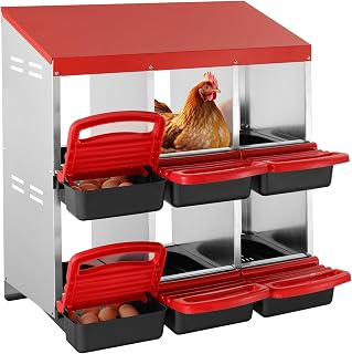 VEVOR 2 Tiers Chicken Nesting Boxes, 6 Compartments, Metal Egg Laying Boxes with Protective Collection Lids, Roll Out Nesting Box, Easy to Assemble, Ideal for Hens, Ducks, Chickens, and Other Poultry