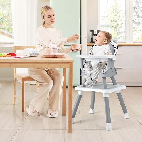 Miniatura 9 de BABY JOY Silla alta para bebé, silla alta convertible 8 en 1 para bebés y niños pequeños, asiento elevador, juego de mesa y silla, mesa de bloques