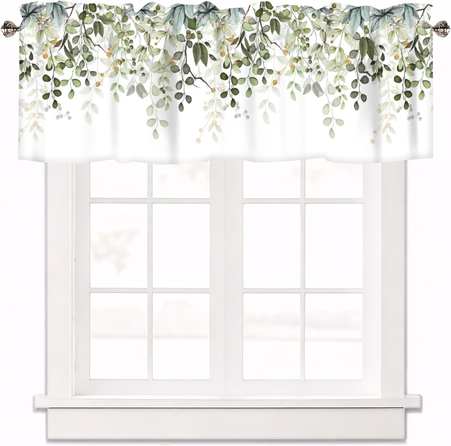 Sage Green Eucalyptus Leaves Curtain Valance for Windows 4 Pack Watercolor Window Treatments Short Curtains for Kitchen Windows Bathroom Bedroom,54 x 18 Inch