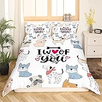 Vista 23 de Feelyou Funda de edredón para perro, tamaño matrimonial, funda de edredón de perro de dibujos animados lindos, juego de ropa de cama para cachorros