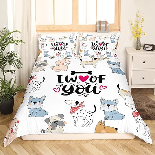 Miniatura 23 de Feelyou Funda de edredón para perro, tamaño matrimonial, funda de edredón de perro de dibujos animados lindos, juego de ropa de cama para cachorros