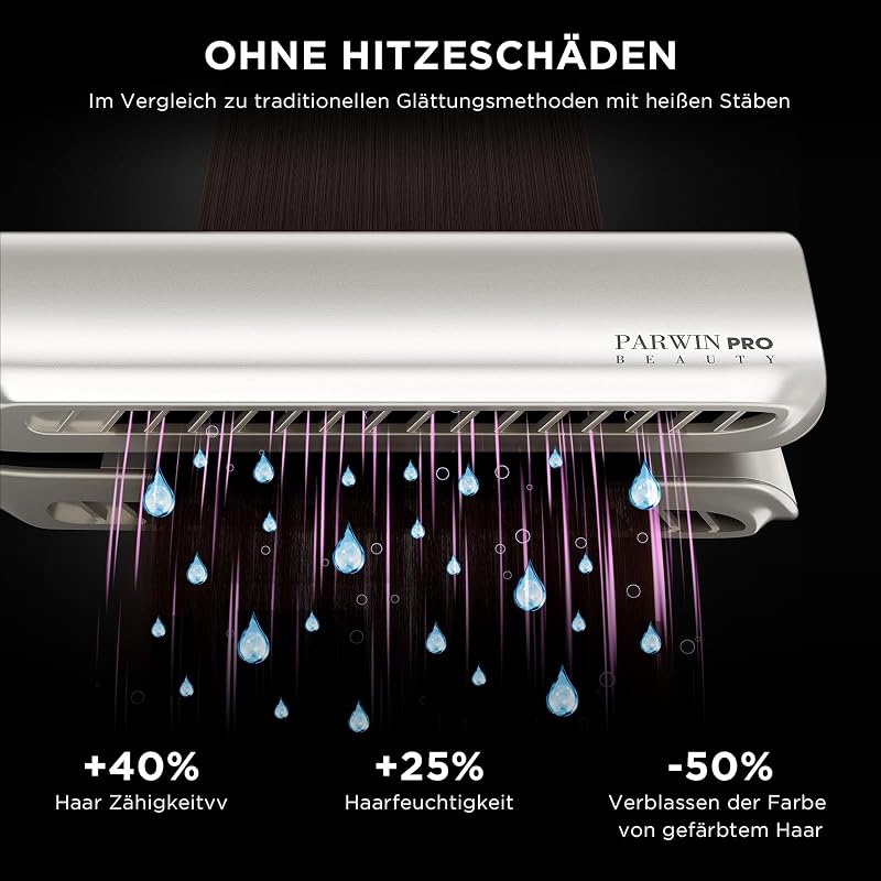 PARWIN PRO BEAUTY Ionos Légáramú Hajegyenesítő 160°C, Nedves-Száraz Használatra, 1200W - Champagne Silver Pro