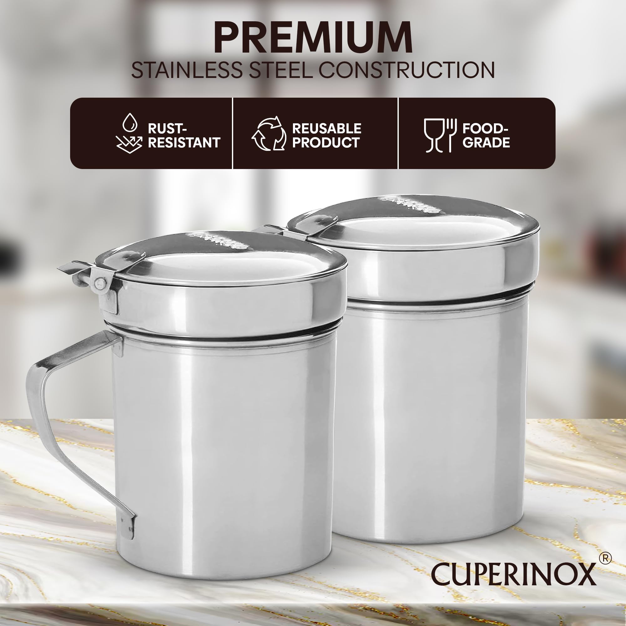 Aceiteras para Aceite Usado | Grasera Acero Inoxidable 550ML con Filtro Metálico | Recipiente para Aceite Usado de Cocina y Grasa | Grasera Cocina Metálica 550ML 2Uds Metálico