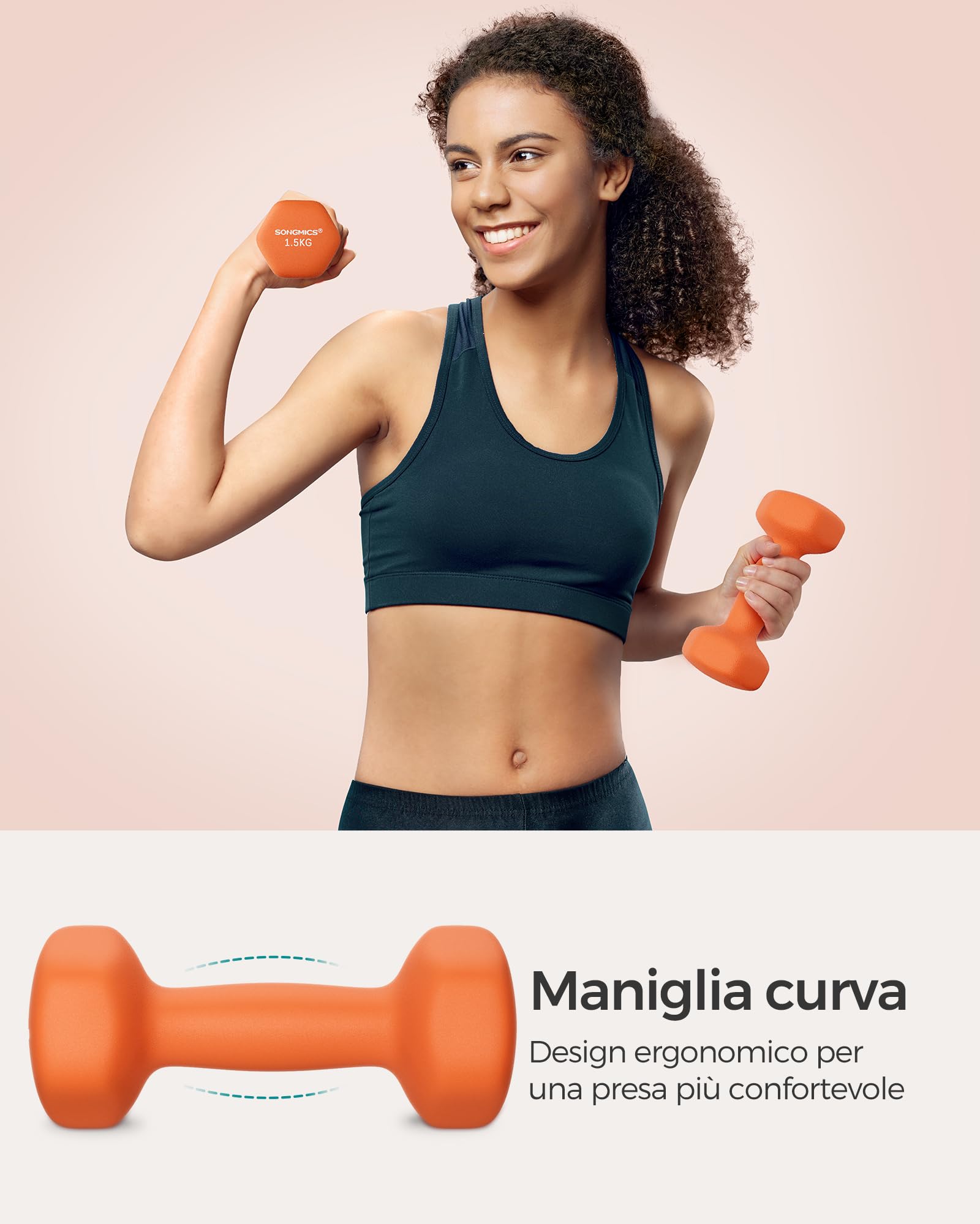 SONGMICS Set di 2 manubri, manubri corti, esagonali, rivestimento in neoprene, allenamento della forza, allenamento, fitness, per la casa