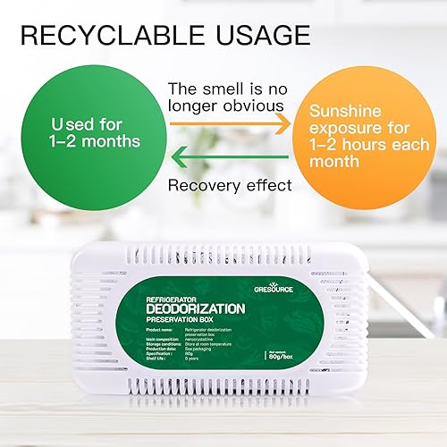 Miniatura 4 de Desodorizador para nevera, paquete de 6, desodorante para refrigerador y congelador, eliminador de olores reutilizable, sin perfume de carbón