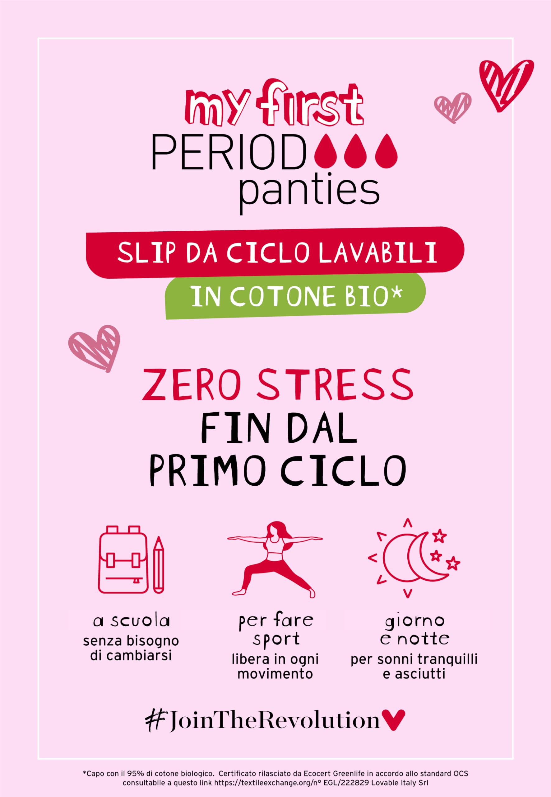 Lovable Slip da Ciclo Mestruale Flusso Abbondante My First Period Panties Bambine e ragazze
