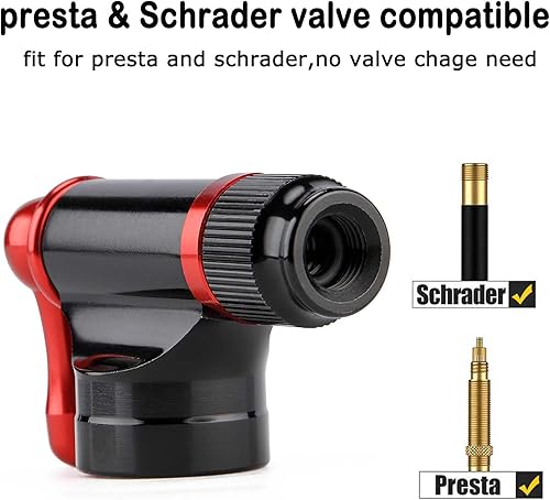 Miniatura 6 de Kit de inflador de CO2 con 5 cartuchos roscados de CO2 de 0.56 oz, compatible con válvulas Presta y Schrader, bomba portátil de neumáticos de