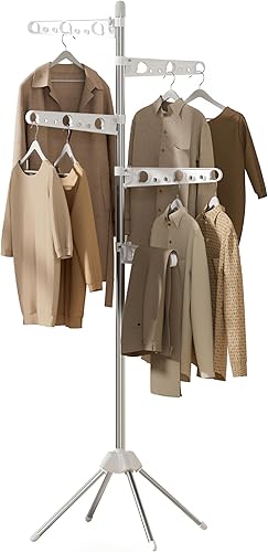 Tendedero plegable, tendedero trípode de 179.9 cm para 35 piezas de ropa, con barras ajustables en altura y giratorias, ahorro de espacio, acero