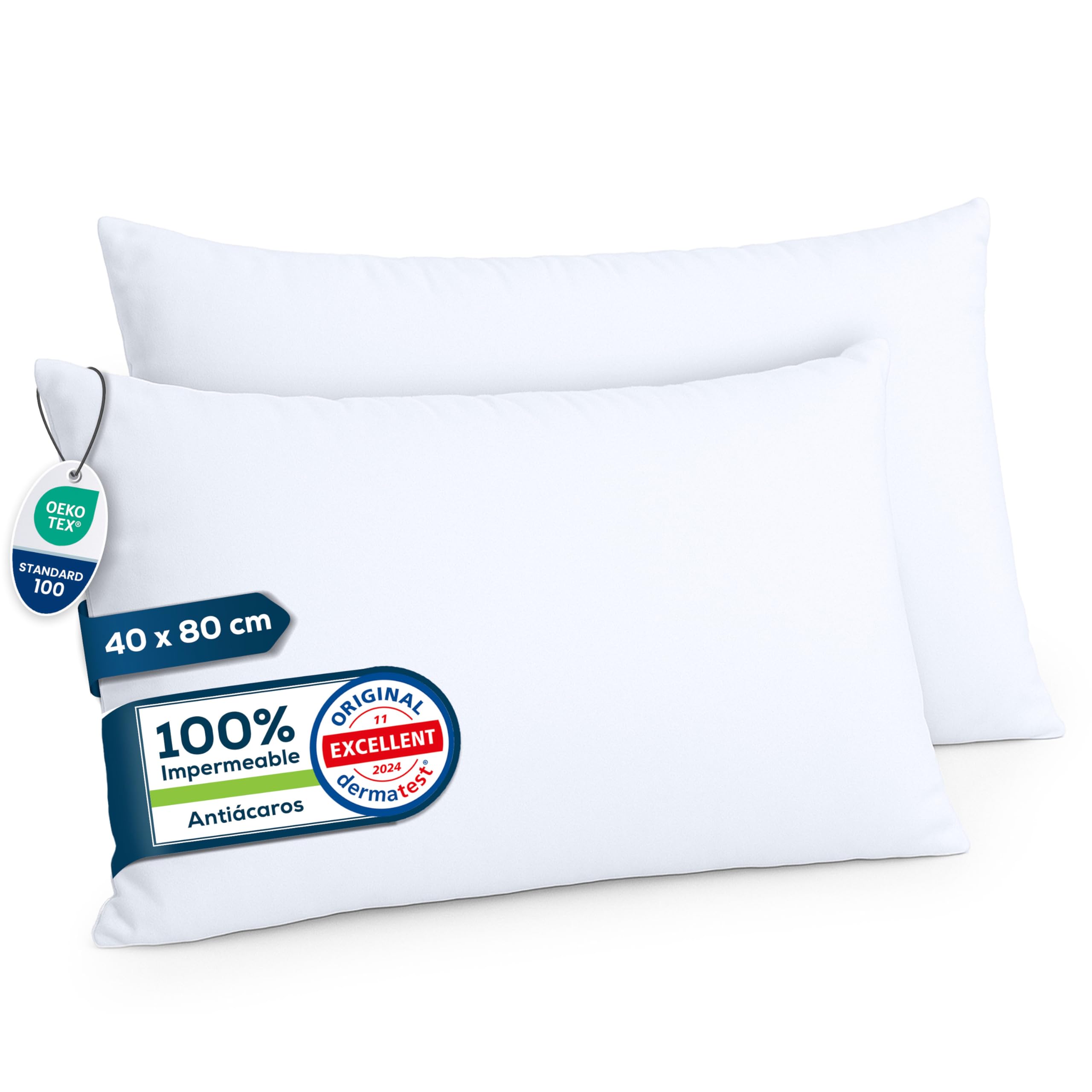 Sensalou Waterproof Pillow Case 40 x 80 cm Set of 2 Available in 7 Sizes – Anti-Allergic Pillow Protective Cover with White Zip OEKO-TEX STANDARD 100