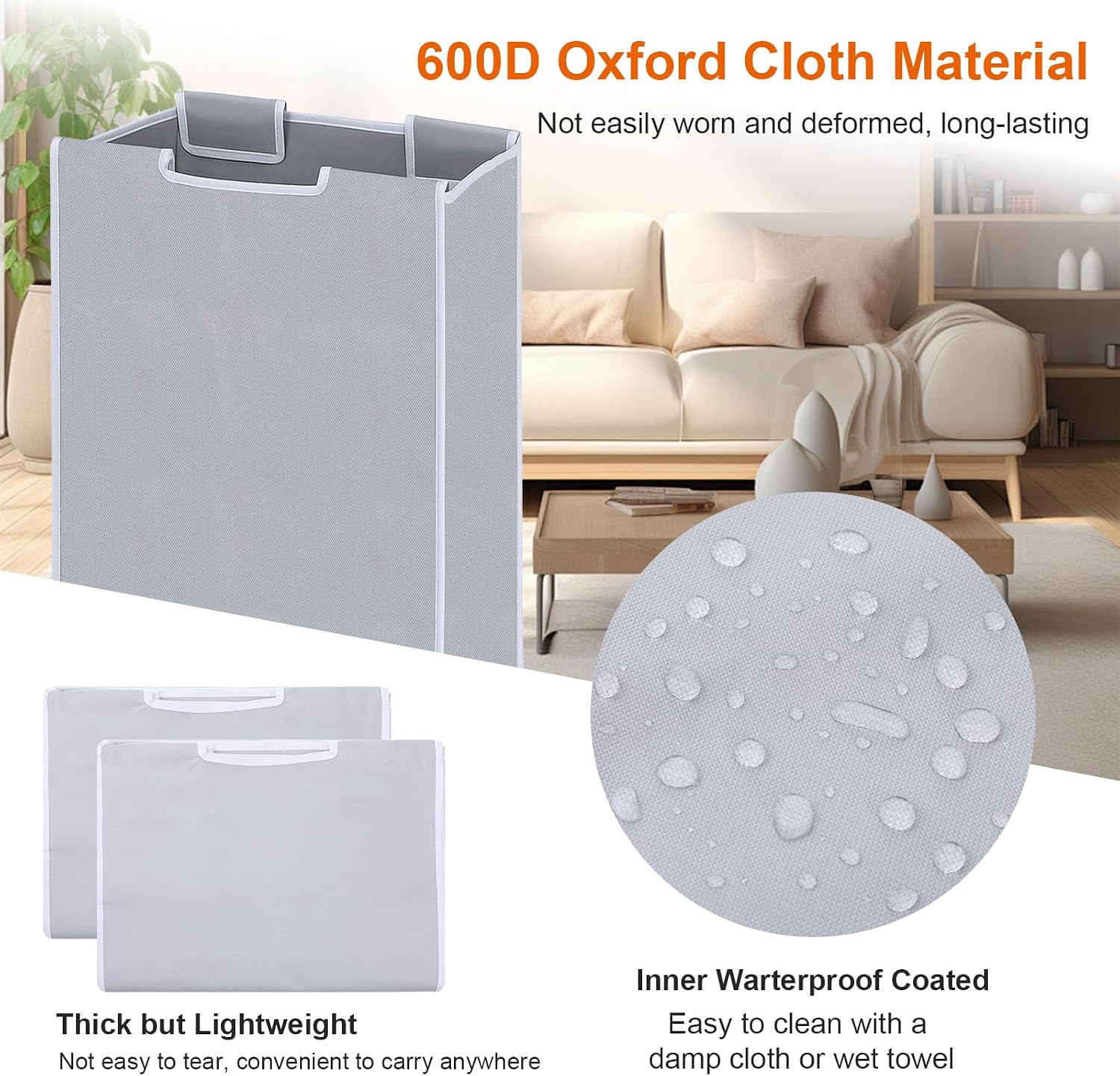 4 Pcs Laundry Sorter Replacement Bags, Removable Hamper Cart Storage Organizer, Gray Oxford Cloth, No Hooks, 22 x 15 x 9 Inches