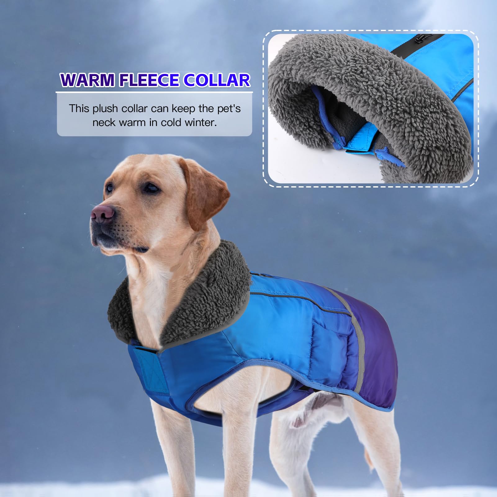 Doglay Cappotto invernale per cani, impermeabile per cani, per la stagione fredda, con colletto in pelliccia spessa, giacca invernale riflettente per cani, calda fodera in pile, cappotto da neve per