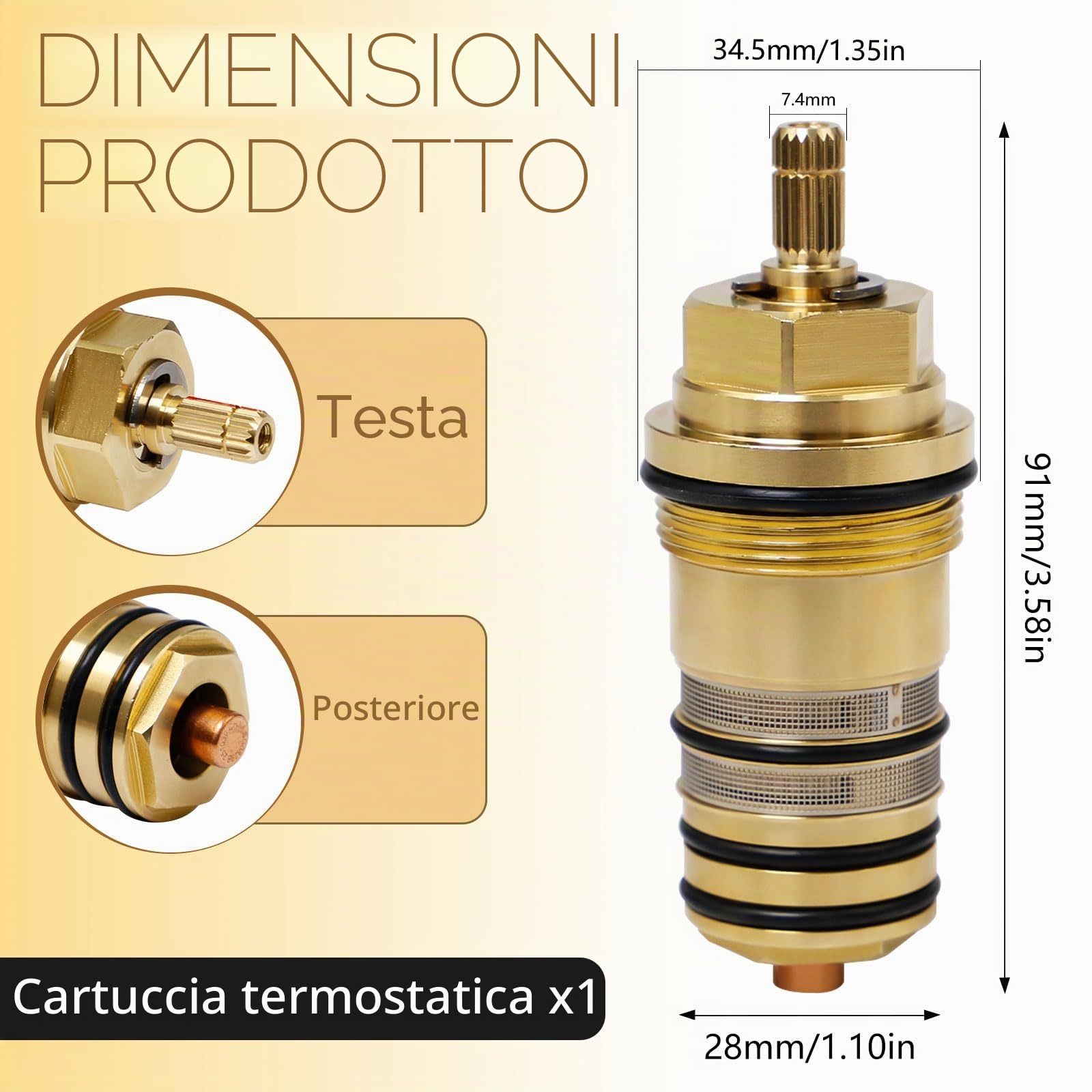 94282000 Cartuccia Termostatica Doccia in Ottone Unità di Controllo della Temperatura 3/4" Cartuccia Termostatica Ricambio Adatta per Doccia Hansgrohe Ecostat, Termostati per Vasca a 2 e 3 Fori
