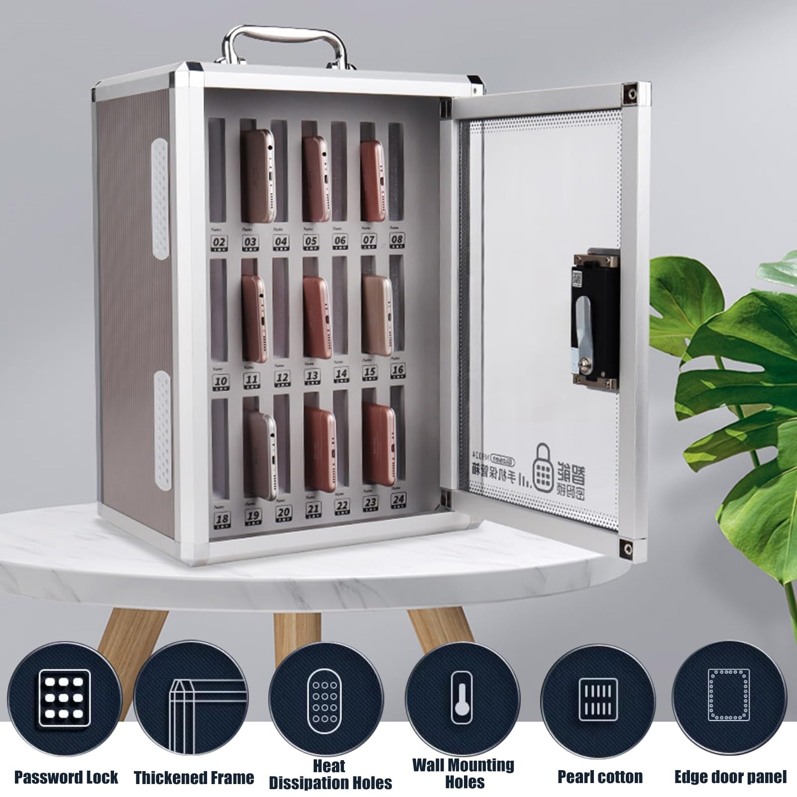 Passwortsperre Handy Safe Aluminiumlegierung Handy Safe Aufbewahrungsbox Mit Transparentem Türschrank Für Die Fabrik(60bit)
