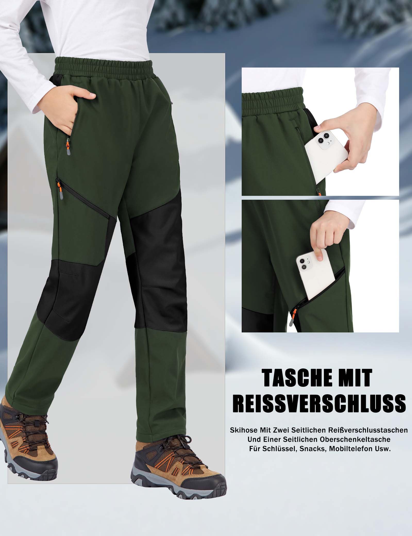 Pantalones de cáscara Blanda para niños Pantalones de esquí Forrados para niños Pantalones de Calentamiento para niños Pantalones esquí para niños Pantalones de esquí a Prueba de Viento