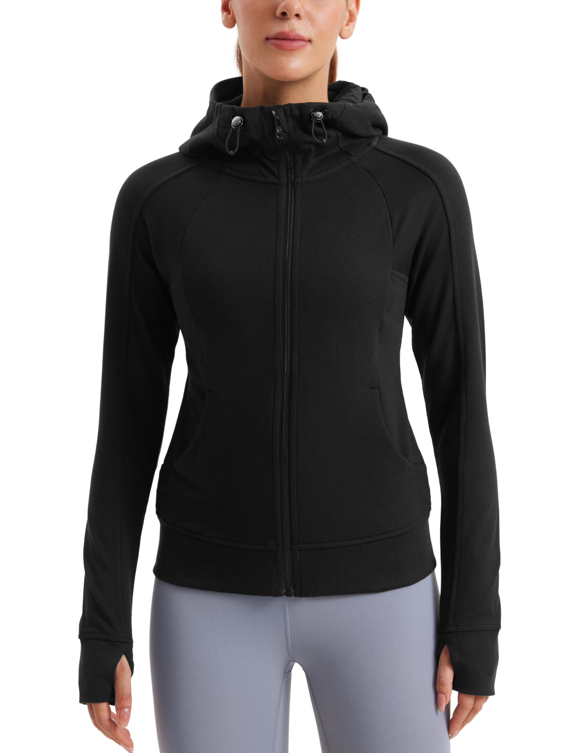 CRZ YOGA Womens Fleece Full Zip Hoodie Jackets Workout Hooded Zipper Basic Casual Sweatshirts with Thumb Holes