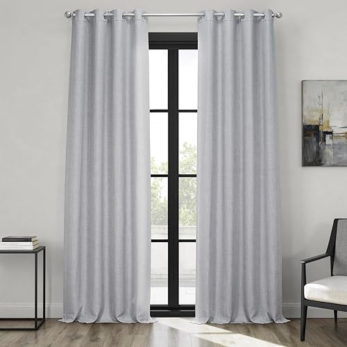 HPD Half Price Drapes BOCH-LN1853-96-GR - Cortina de lino sintético con ojales para oscurecer ambientes (1 panel), 50 x 96 pulgadas, color índigo