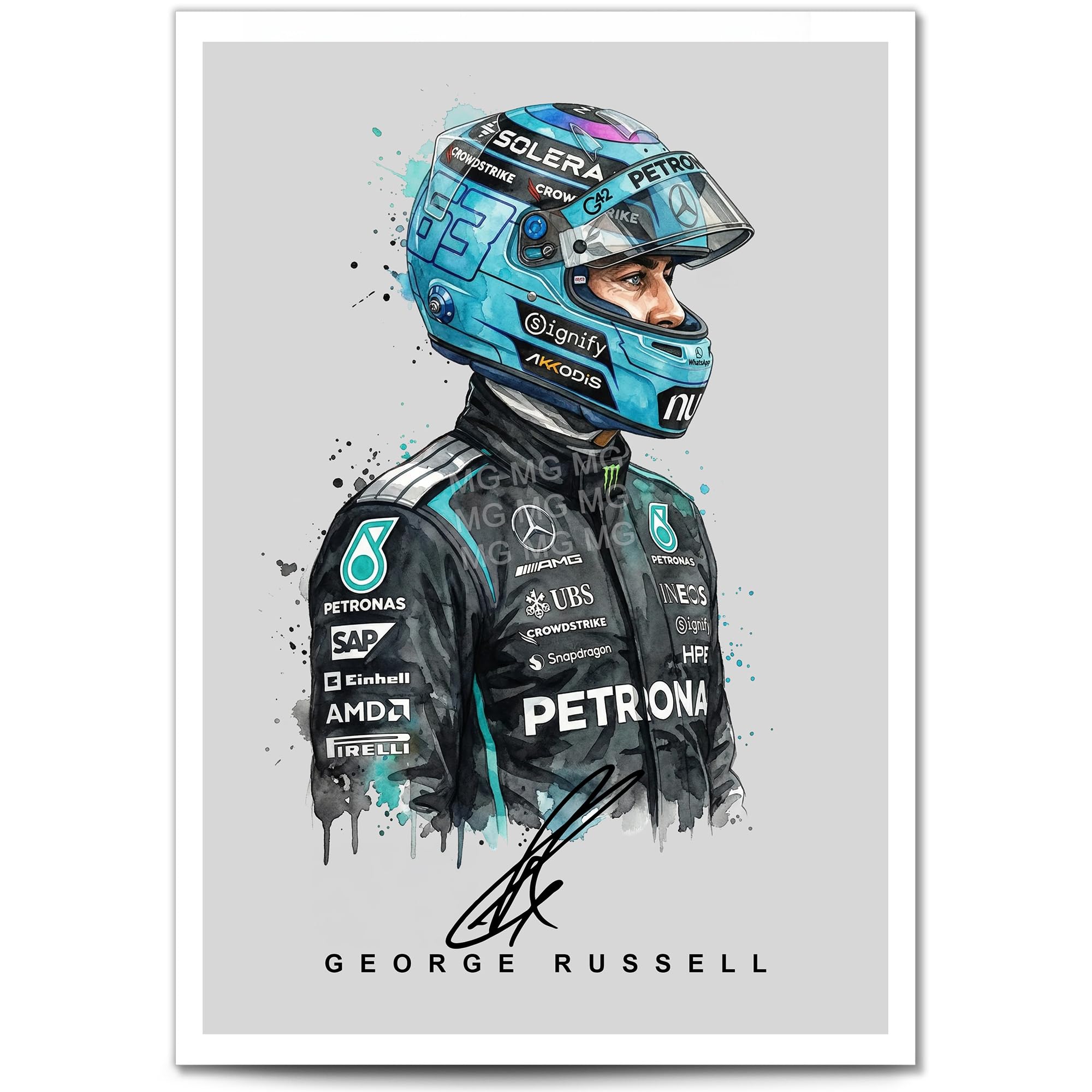 George Russell Signed Photo F1 Helmet 2026 Season Poster Print Autograph Framed Display Memorabilia Gift (George Russell 2026, A4 Print (Unframed))