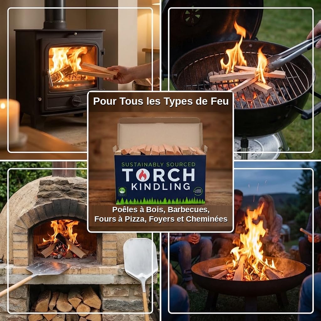 Torch Kindling – Allume-feu Naturel séché au Four pour poêle à Bois, feu Ouvert, Barbecue, Four à Pizza, cheminée, Barbecue, brasero – Bâtons de Bois de Chauffage de 2,5 kg pour Allumer Le Charbon de - 5