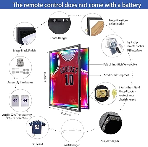 Miniatura 9 de Grintus Estuche de exhibición con marco de jersey, caja de sombra de jersey con 98% de protección UV, acrílico y colgador para béisbol, baloncesto,