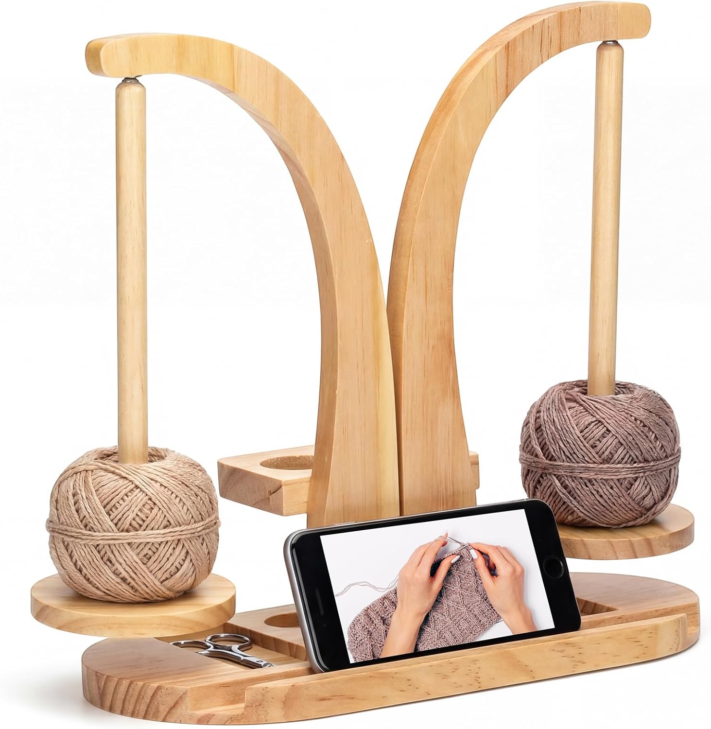 Sliner Double Yarn Holder for Crocheting Upgrade Wooden Magnetic Rotating Yarn Spinner with Double Spindles Crochet Holder for Accessories Storage Attachment for Crocheting and Knitting Lover(Brown)