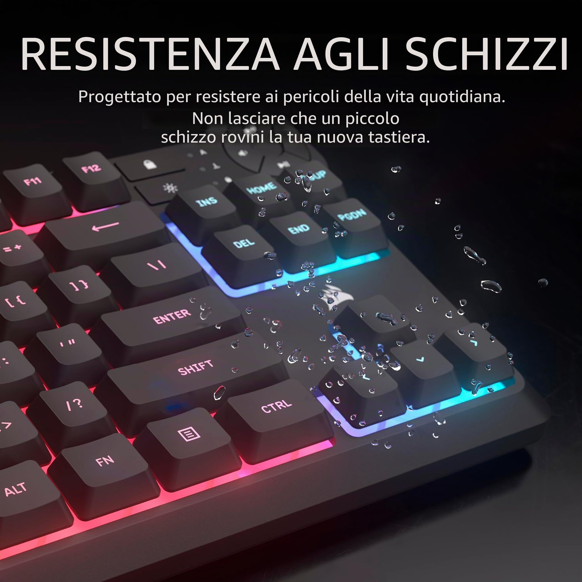 CORSAIR K55 CORE TKL Tastiera Gaming RGB – Tenkeyless, 8 Zone RGB, Tasti silenziosi a membrana, Resistente agli spruzzi, Tasti multimediali, 1000Hz – Layout FR – Nero