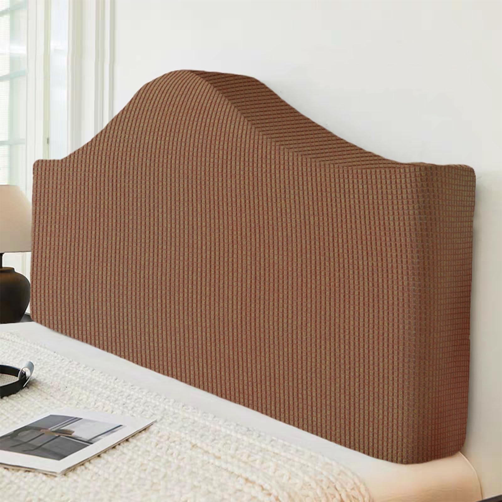 All-inclusive Headboard Cover, Stretch Jacquard Double Single King Size Headboard Slipcover Washable dustproof protective cover for rectangle/curved/irregularly shaped headboards(170-185cm,Brown1)