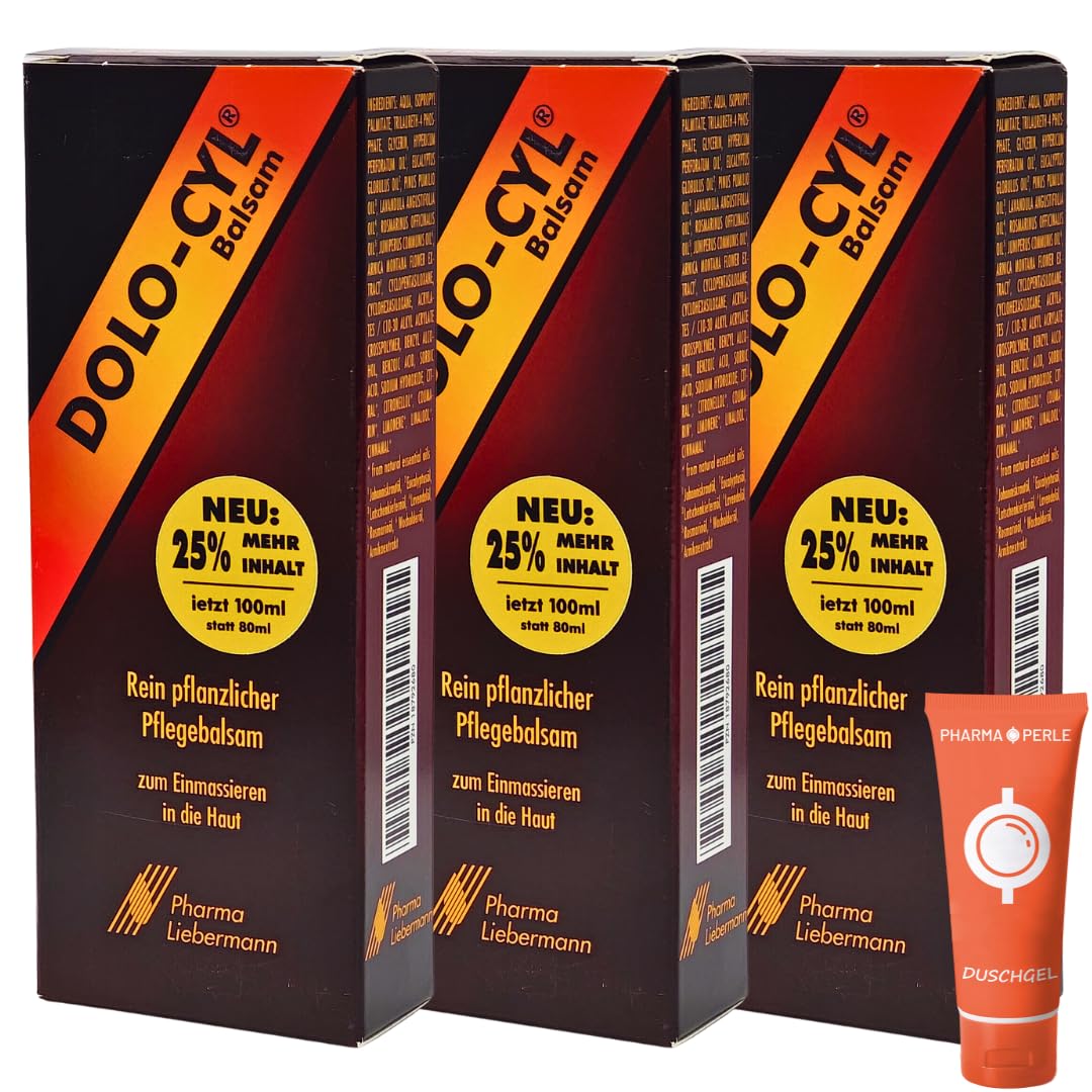 DOLO-CYL Balsam 3x 100 ml I Pflegebalsam mit ätherischen Ölen I Muskelschmerzen I Verkrampfungen I Muskelkater I Verspannungen I Arnika I Johanniskraut I Spar-Set plus Pharma-Perle give-away