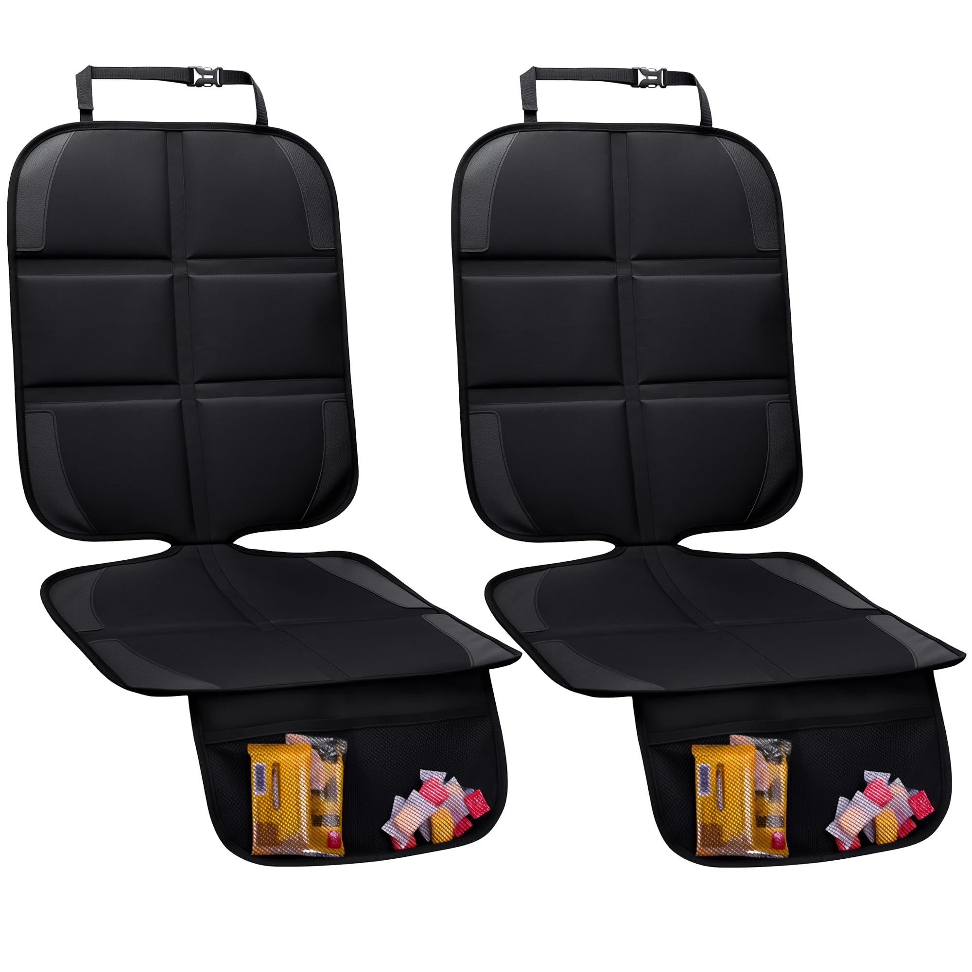 Car Seat Protector, 2 Pack Baby CarSeat Protector with Mesh Pockets &amp; Non-Slip Backing 600D Durable Seat Cover Under Baby Child Car Seat, (Black, Standard)
