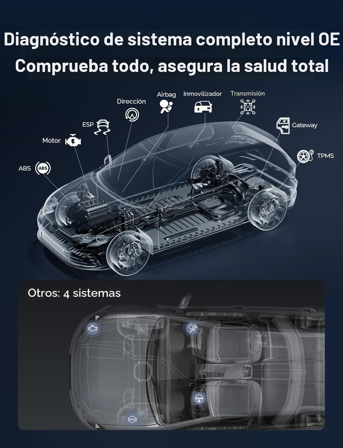 TOPDON TopScan Lite-A OBD2 Diagnosis, Bluetooth Diagnosis Coche Multimarca con Comprobación Bidireccional/8 Reinicios/Asistente IA, Escaner para Coches con Can-FD, FCA/Nissan/Renault SGW, 1 año Gratis