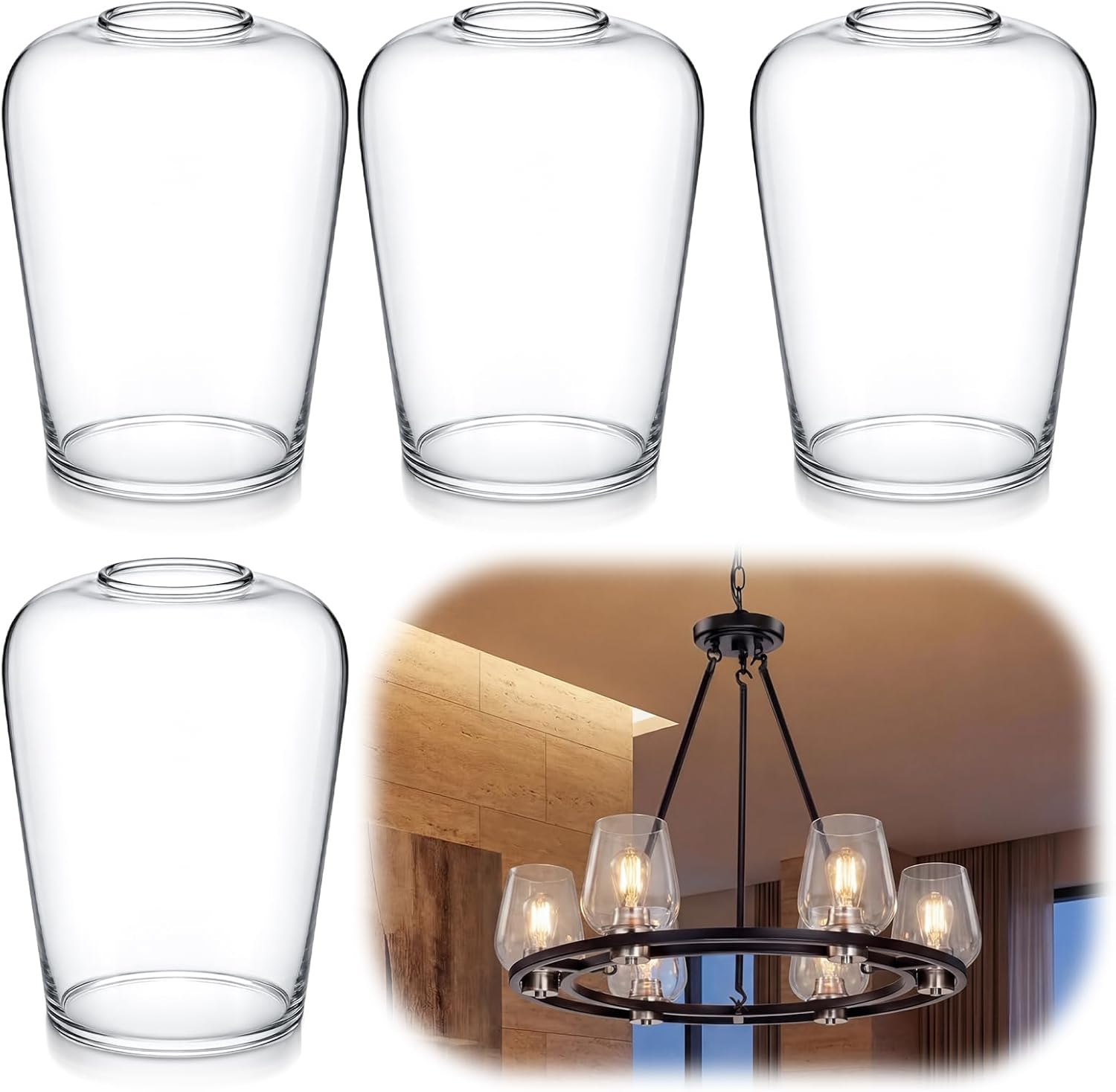VIHOSE 4 Pack Wine Glass Lamp Shade, 6.3 Height, 1-5/8 Inch Fitter, Clear Light Shade for Light Fixtures Replacement, Wine Bottle Lampshade for Pendant Lights