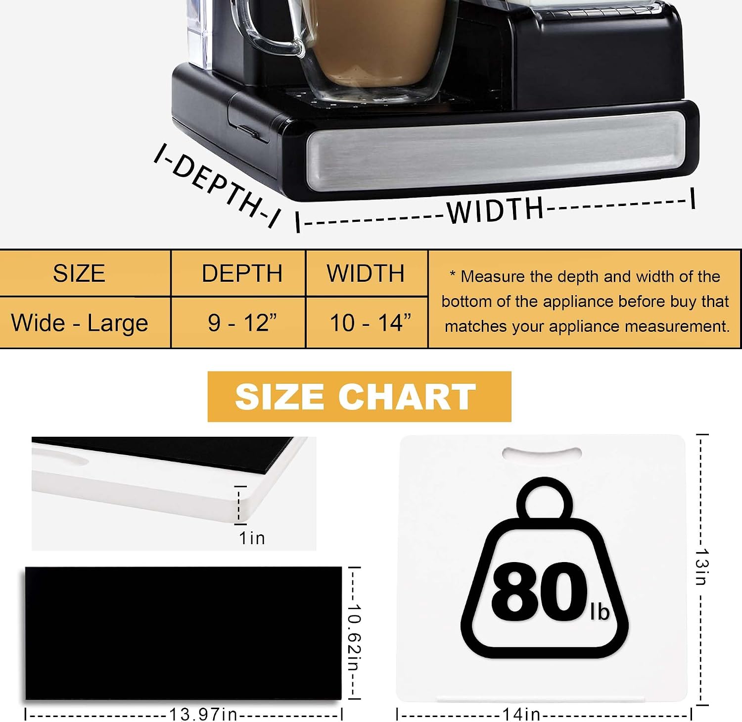MinBoo Bamboo Appliance Slider,Sliding Tray for Coffee Maker, Kitchen Countertop Appliance Rolling Tray,Slides Easily from under the Cabinet,White- Medium (14" Wx13 " D)) image 2