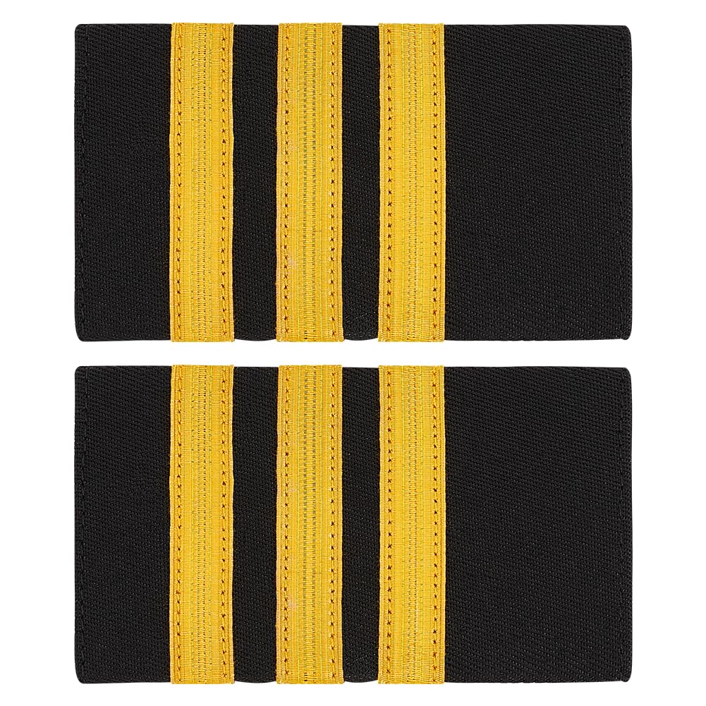 BENECREAT 2pcs Pilot Uniform Epaulets, Epaulets with Three Gold Stripes Captain Shoulder Boards for Pilots Insignia Sliders Cosplay Dress