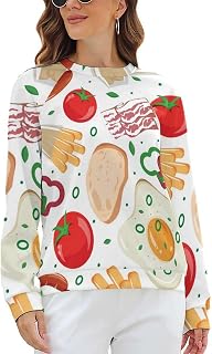 Womens Sweatshirt Breakfast Food Crewneck Sweatshirts Pullover Hoodies Long Sleeve Tops for Women