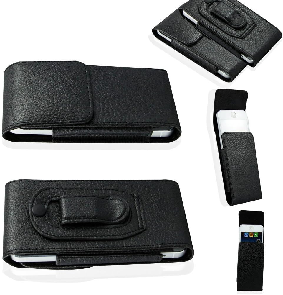 Fulland Leather Vertical Holster Pouch Case Cover With Magnetic closure And Swivel Belt Clip For Apple iPhone 4 4s 5 5S, Samsung S4 Mini I9190 (not S4)-Vertical Embossed Black