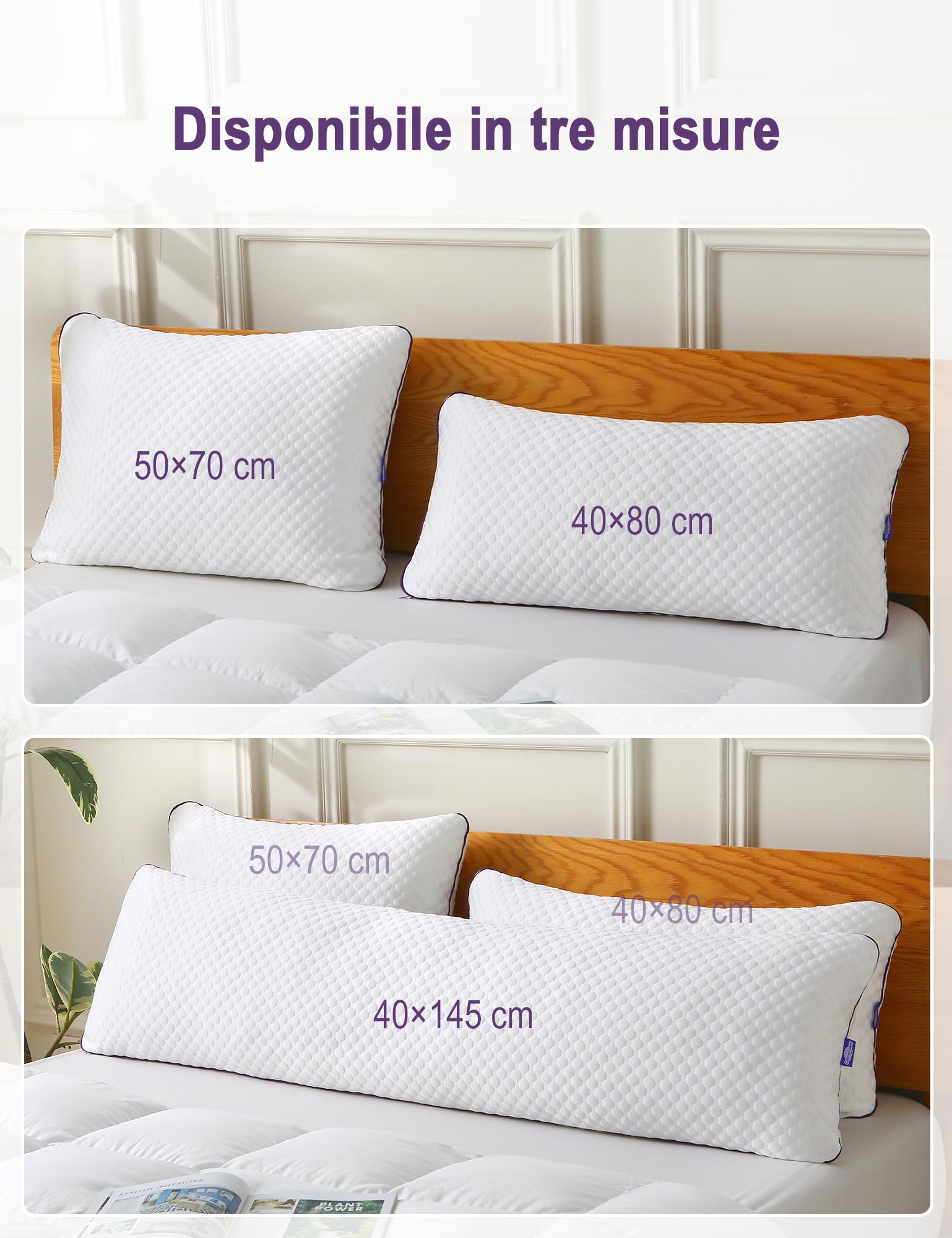 Cuscini 50 × 70 cm Set di 1– Cuscini Ergonomici in Memory Foam | Altezza Regolabile con Cerniera, per Tutte le Posizioni di Sonno e Utilizzo in Ogni Stagione