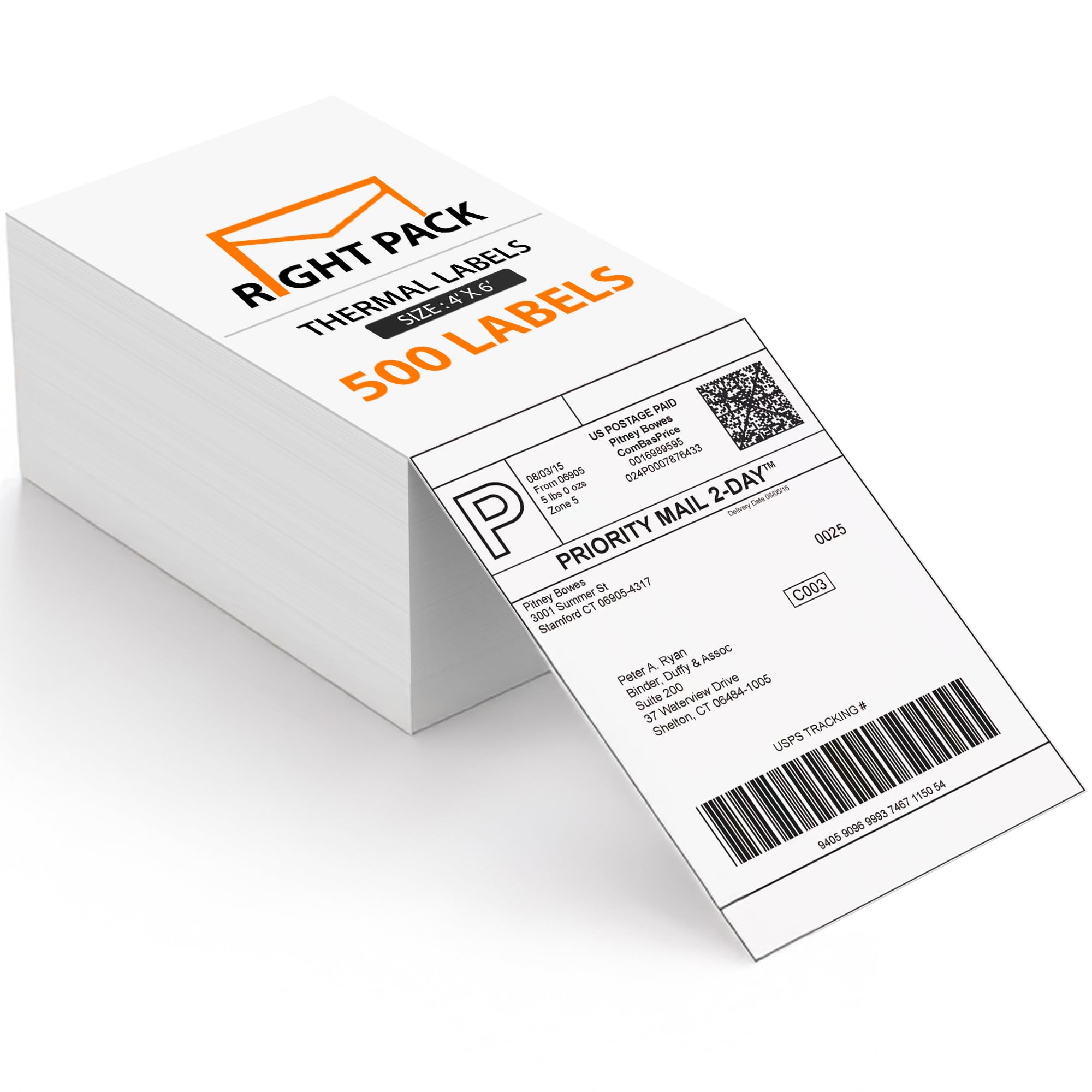 Right Pack 4x6 Thermal Labels 500 Pack | Thermal Shipping Labels for Label Printer | Self Adhesive, Jam-Free & Easy Peel | Compatible with Etsy, Shopify, Ebay, Amazon, Royal Mail, FedEx, UPS