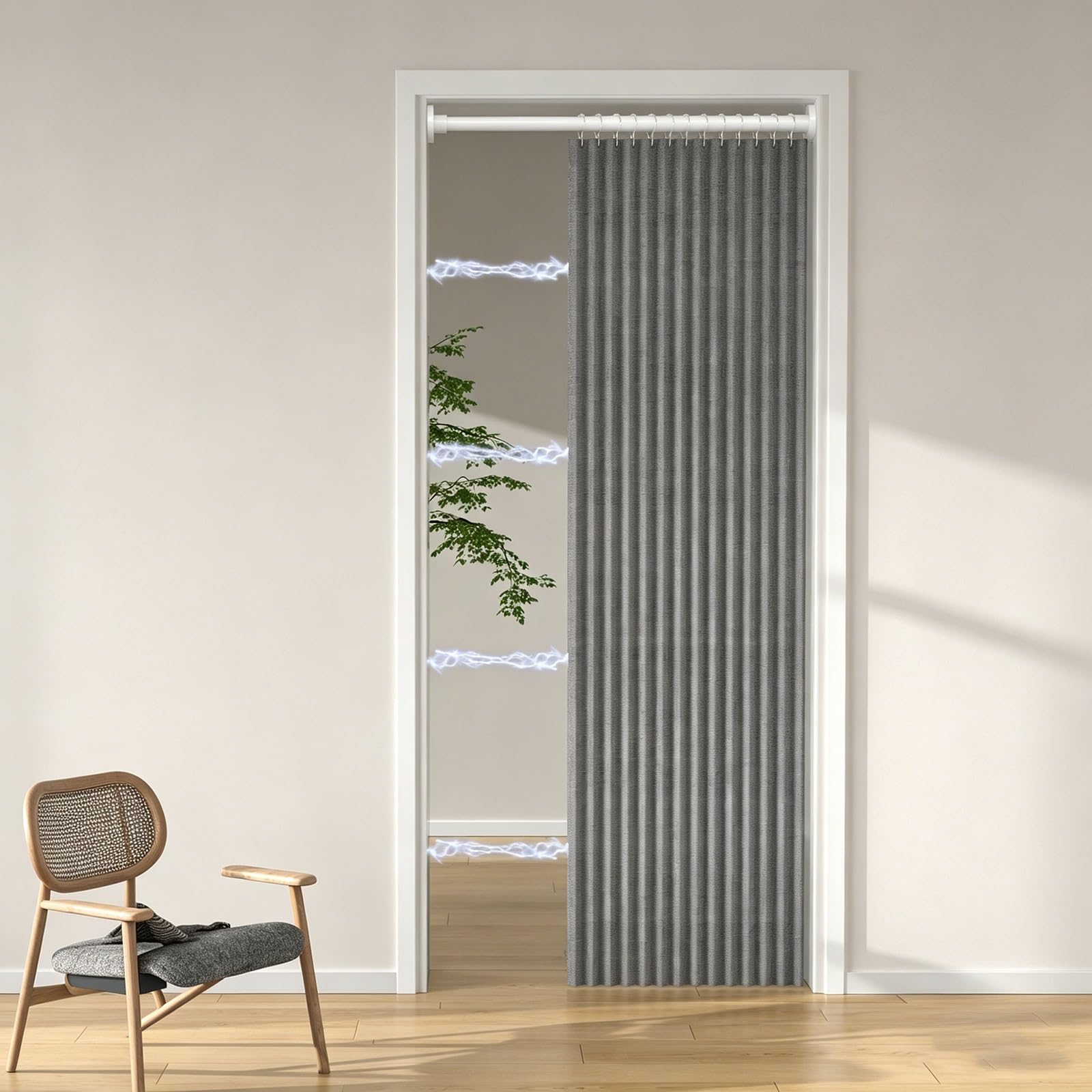Rideau de porte magnétique en accordéon idéal pour isoler le salon