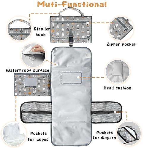 Miniatura 2 de Cambiador portátil gris cambiador de pañales para recién nacidos niñas y niños de viaje con toallitas inteligentes bolsillo plegable lavable