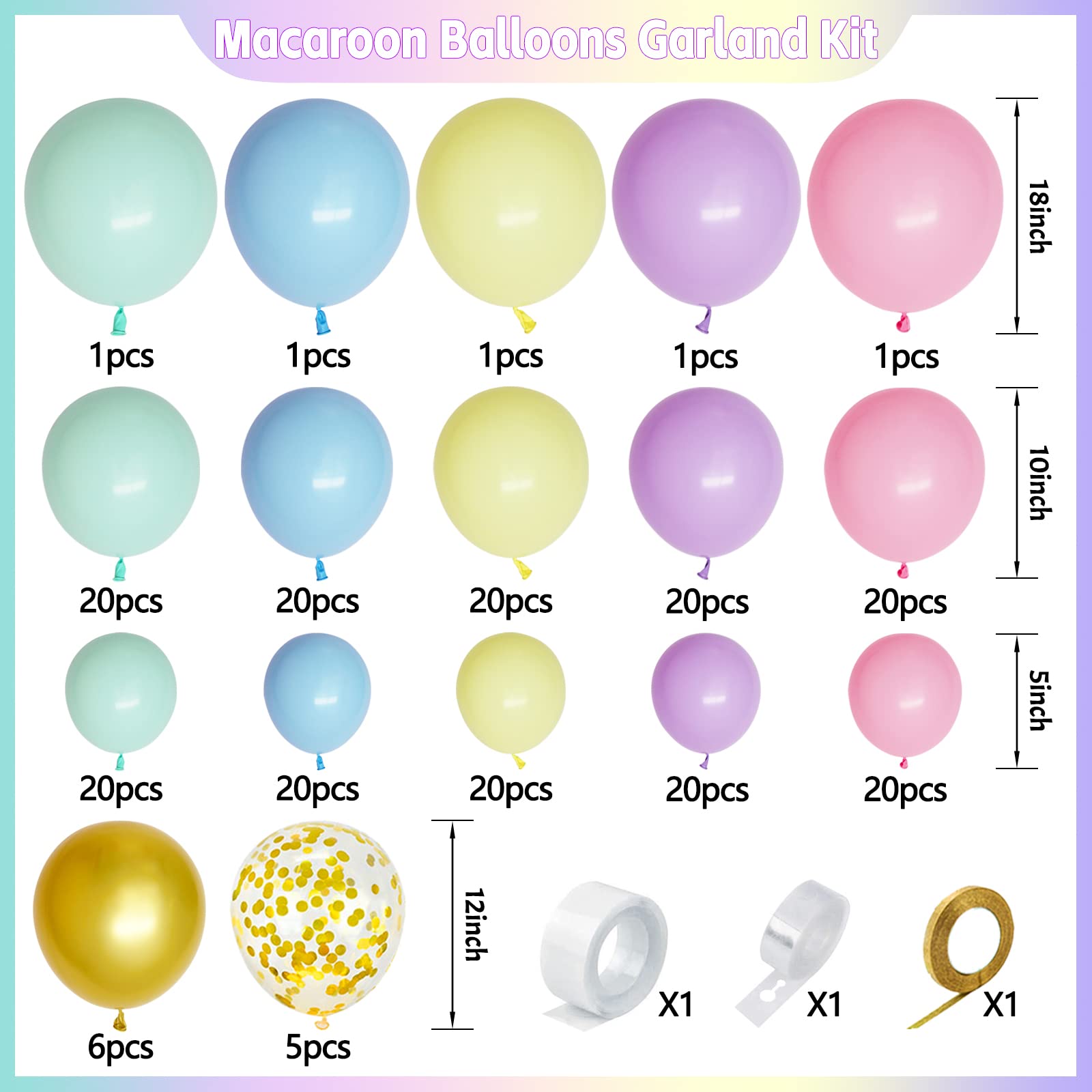 ZBYDNG Pastel Rainbow Balloon Garland Kit, 216Pcs Latex Rainbow Party Balloons Arch Kit for Easter Girls Birthday Baby Shower Wedding Engagement Anniversary Unicorn Party Decorations