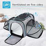 Expandable Cat Carrier,Pet Carrier Airline Approved 5-Side Ventilation Soft Cat Carrier Bag with Removable Fleece Pad and Shoulder Straps Fit Pets (Grey Blue, 40L x 25W x 25H cm)