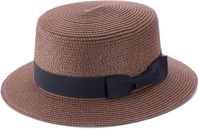 Vintage Hats | Old Fashioned Hats | Retro Hats Lawliet Womens Straw Boater Hat Fedora Panama Style Flat Top Ribbon Summer A456  AT vintagedancer.com