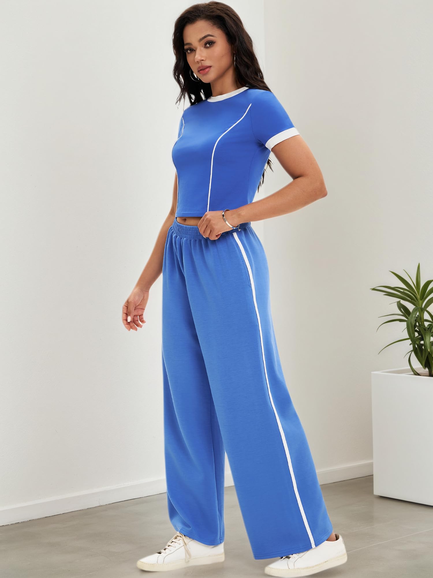 Mujer Conjunto Dos Piezas Tops Cortos Pantalones Pierna Ancha