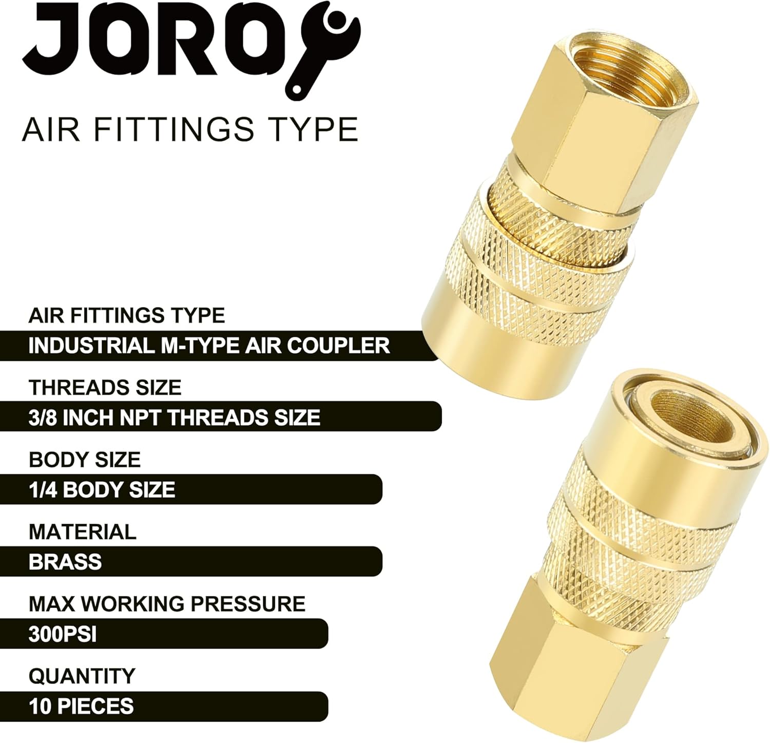 Brass Air Coupler, 1/4 Inch Body Size, 3/8 Inch NPT Female Threads Size, Industrial M-Type, 10 Pieces Air Compressor Hose Fittings