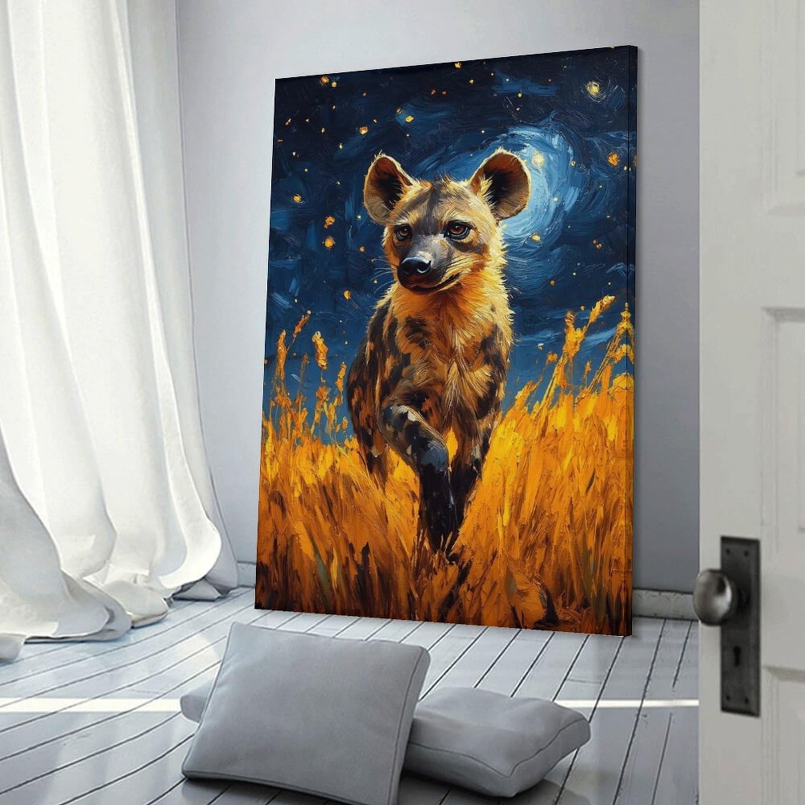 Junmoney Hyena in The Night Painting Wall Decor Canvas Print, 20x30inch(50x75cm), for Living Room, Lounge Or Sitting Room, Easy Decor for Gallery Walls
