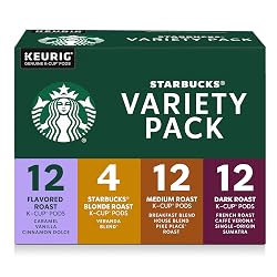 Starbucks K-Cup Coffee Pods, Starbucks Blonde, Medium, Dark Roast and Flavored Hot or Iced Coffee, Variety Pack, 40 Keurig Pods | 100% Arabica K-Cup pods for Keurig brewers; Starbucks Blonde, Medium, Dark Roast and Flavored variety pack; 1 box, 40 pods
