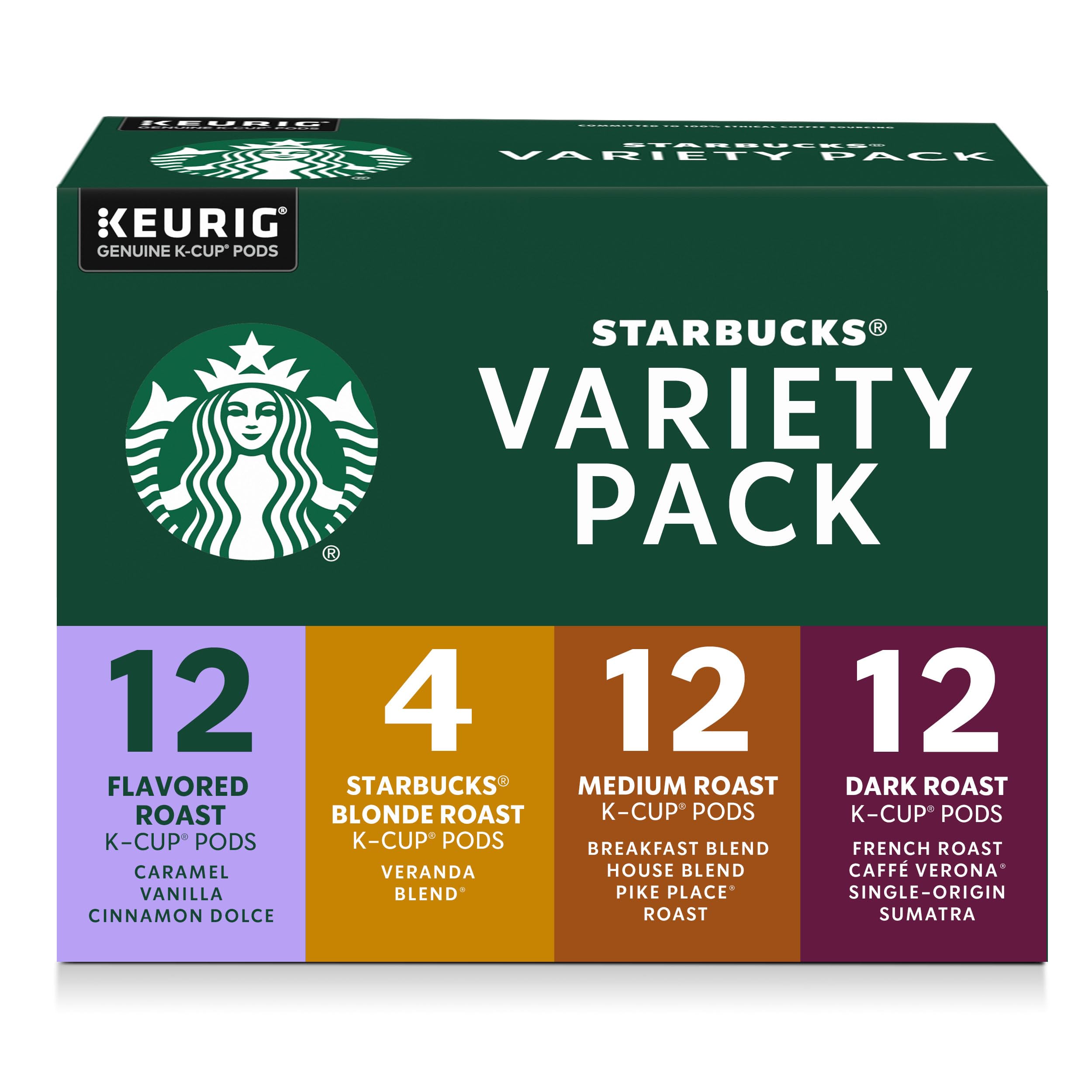 Starbucks K-Cup Coffee Pods, Starbucks Blonde, Medium, Dark Roast and Flavored Hot or Iced Coffee, Variety Pack, 40 Keurig Pods