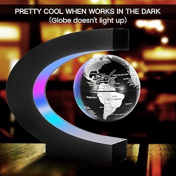 Gresus Magnetic Levitation Floating World Map Globe, C Shape Base with LED Lights, Great Fathers Students Teacher Business Boyfriend Birthday Gift for Desk Decoration (Black) (Globe doesn't light up)