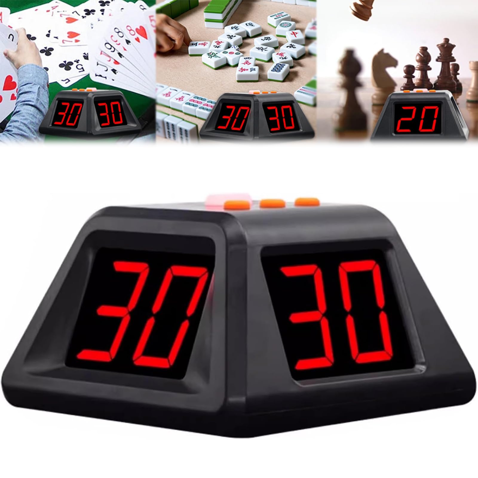 Zegar do gry w szachy i karty, zegar pokerowy z 4-stronnym wyświetlaczem, 2 tryby minut/sekundy, regulacja jasności 5 biegów, do pokera, turnieju szachowego