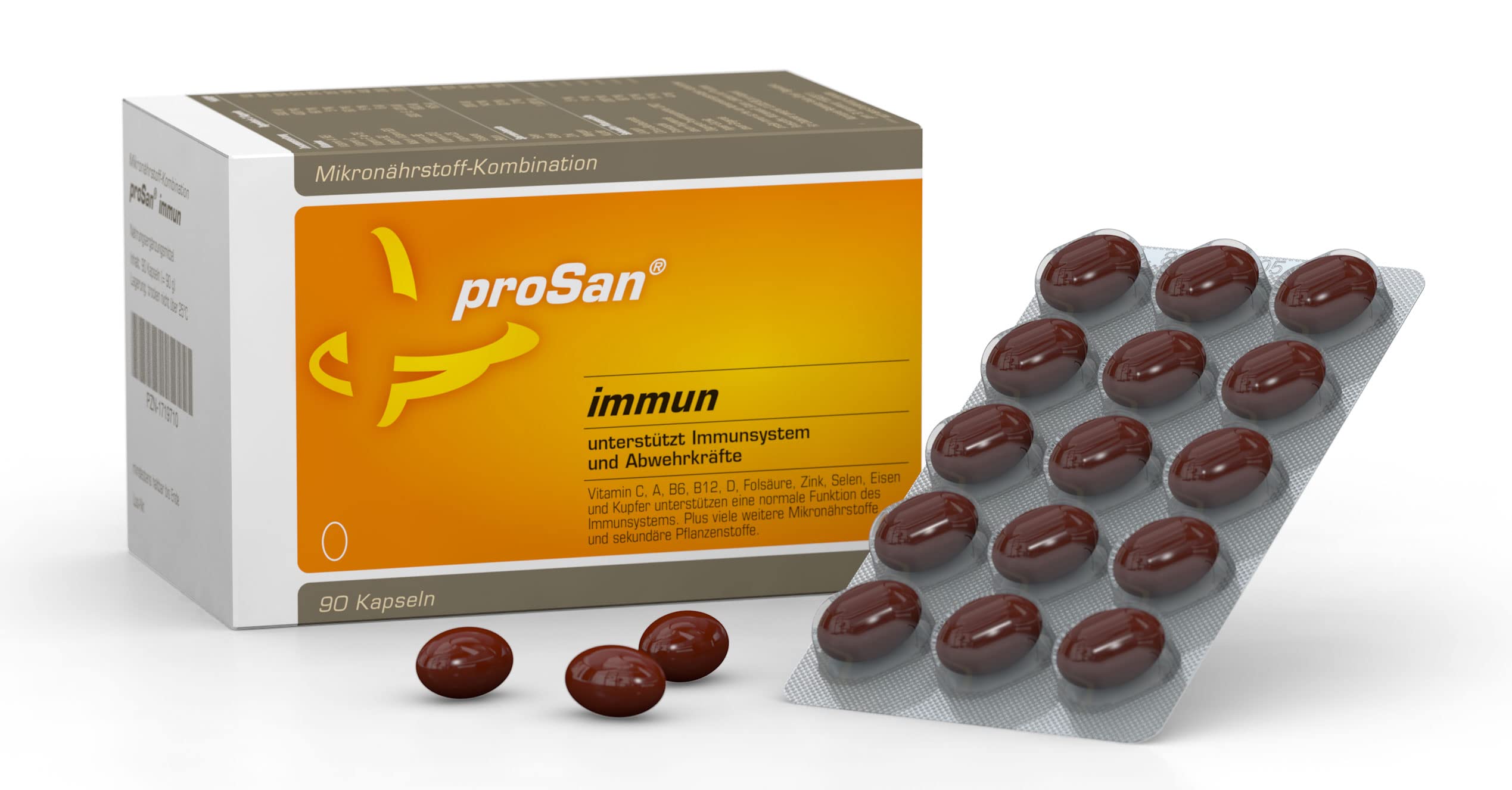 proSan Immun Kapseln (Monatspackung: 90 Kapseln) | Abwehrkräfte & Immunsystem unterstützen mit Vitamin C + weitere Vitamine, Mineralien, Polyphenole, OPC
